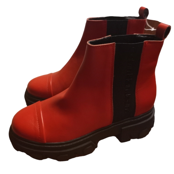Calvin Klein Shoes - New Calvin Klein Lorine Red Black Leather Ankle Boots Size 8